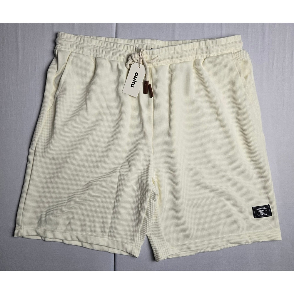Ouku Mens Waffle Knit Shorts Cream Off-White Drawstring Lounge Shorts XXL NEW